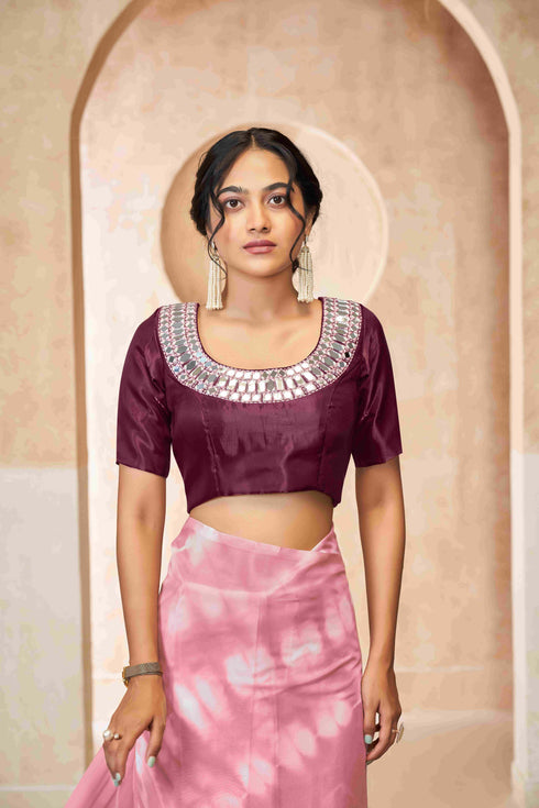 Rani Pink mirror work with Baby Pink Blouse