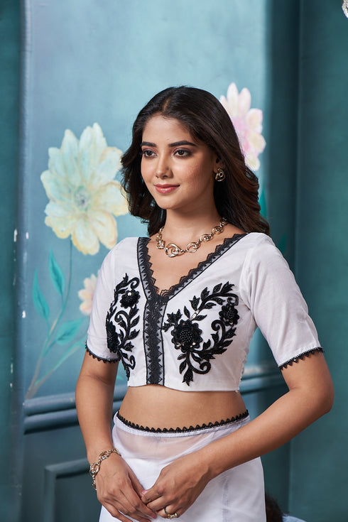 Elegant White & Black Designer Blouse