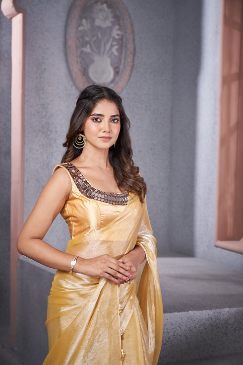 Yellow Blouse Have Mirror Work