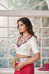 Maroon Mirror Work on White Blouse