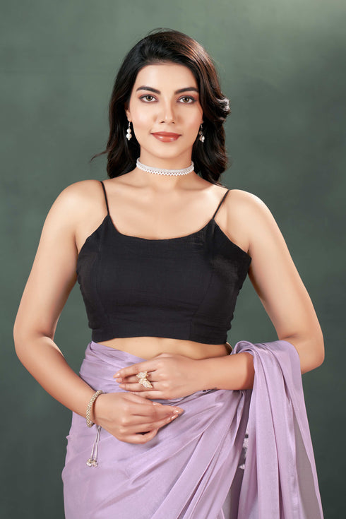 Black Cotton Round Neck Sleeveless Plain Blouse