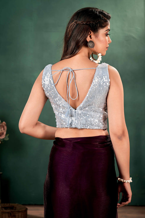 Blouse - Iridescent Sequin Deep Neck