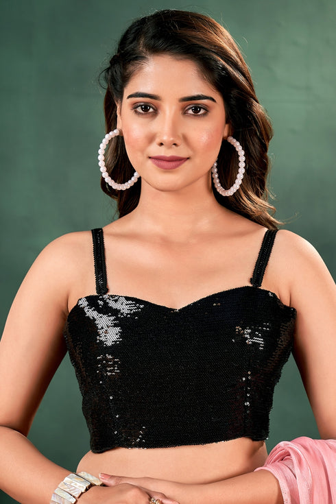 Black Sequin Bustier Blouse