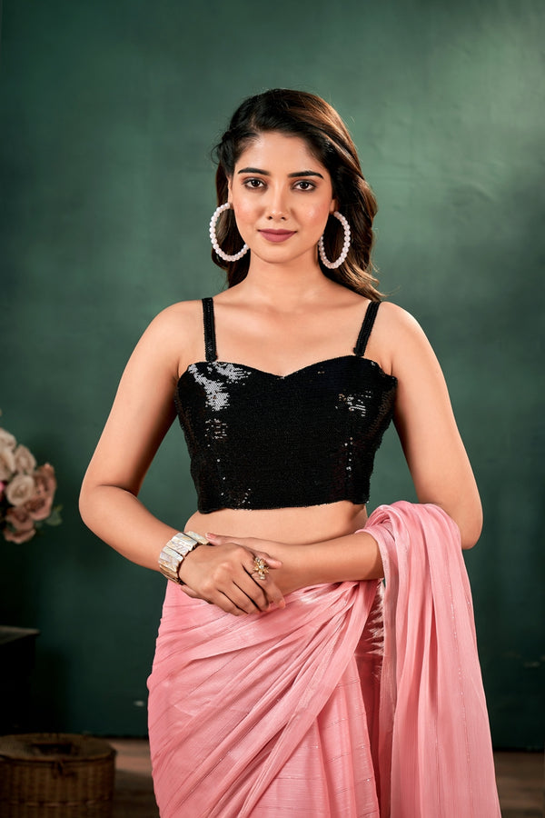 Black Sequin Bustier Blouse