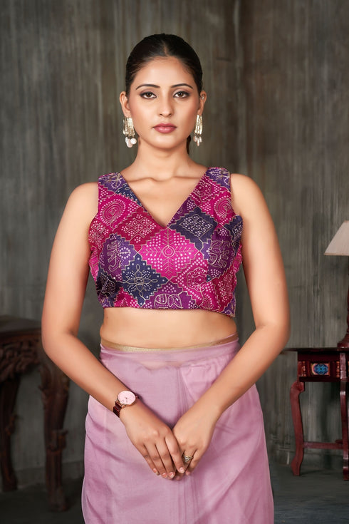 Multi Color Bandhej Design With Embroidered Work