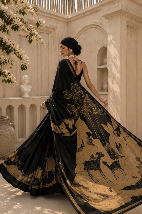 Midnight Botanica floral Printed Saree