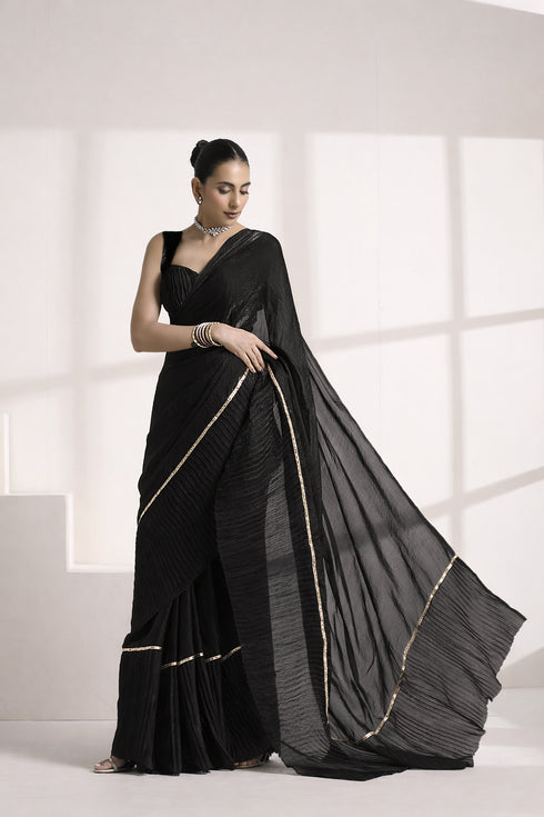 Black Crush Saree with Shimmer Border
