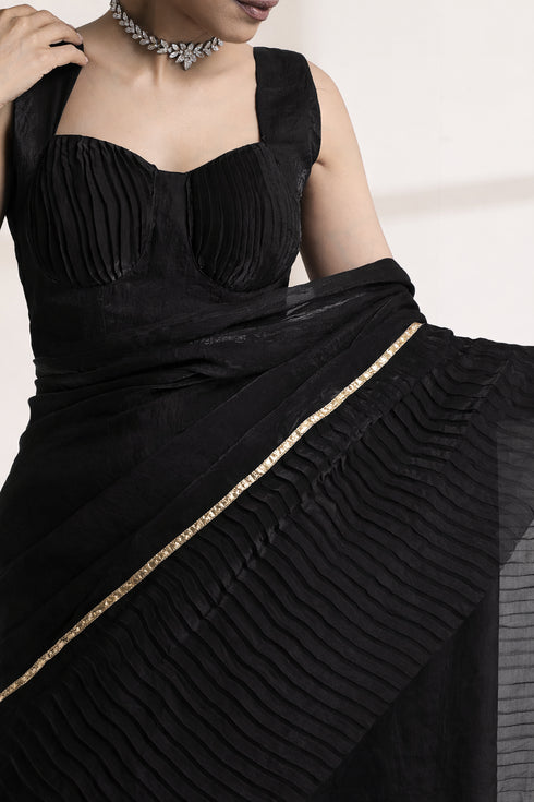 Black Crush Saree with Shimmer Border