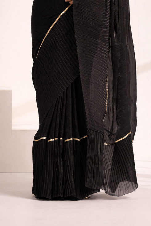 Black Crush Saree with Shimmer Border