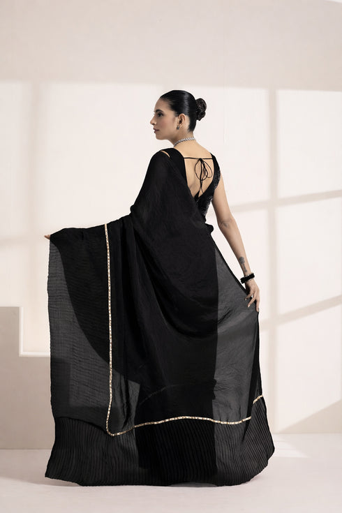 Black Crush Saree with Shimmer Border
