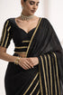 Black Pure Silk Saree with Golden Striped Border