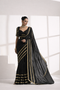 Black Pure Silk Saree with Golden Striped Border