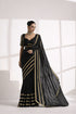 Black Pure Silk Saree with Golden Striped Border