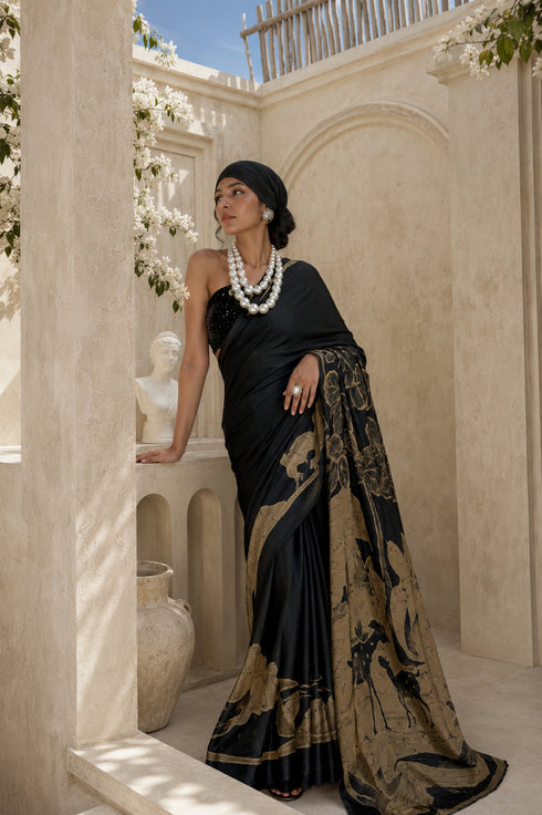 Midnight Botanica floral Printed Saree