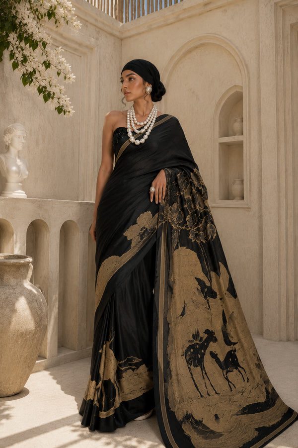 Midnight Botanica floral Printed Saree