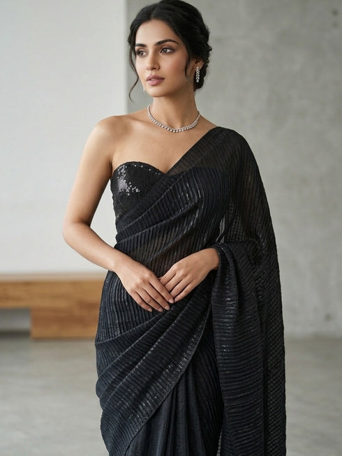 Black Sequin Tube Blouse