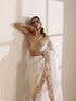 White Organza Saree with Golden Lampi Lace Border