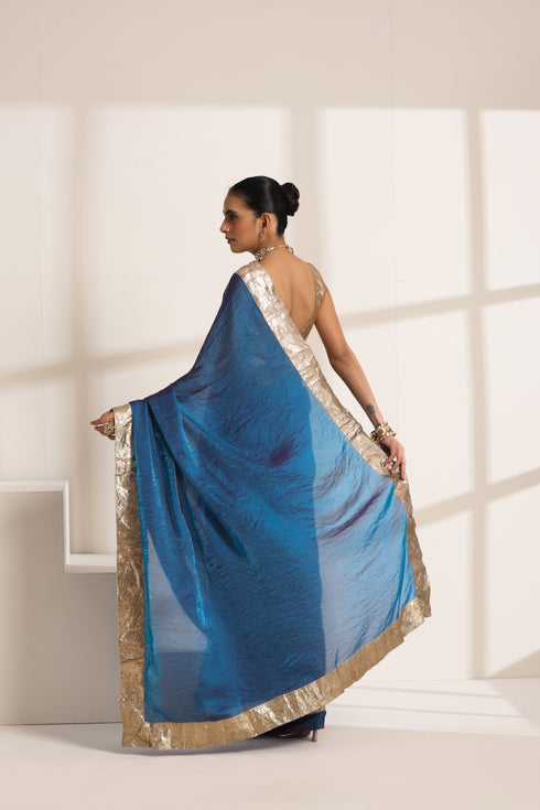 Royal Blue Pure Silk Saree with Golden Zari Border