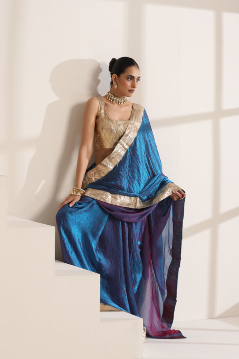 Royal Blue Pure Silk Saree with Golden Zari Border
