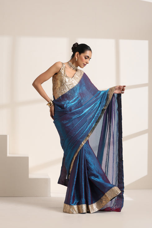 Royal Blue Pure Silk Saree with Golden Zari Border