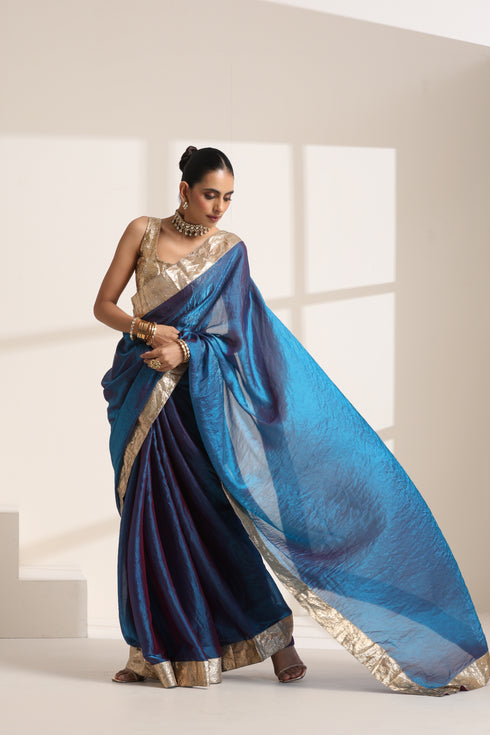 Royal Blue Pure Silk Saree with Golden Zari Border