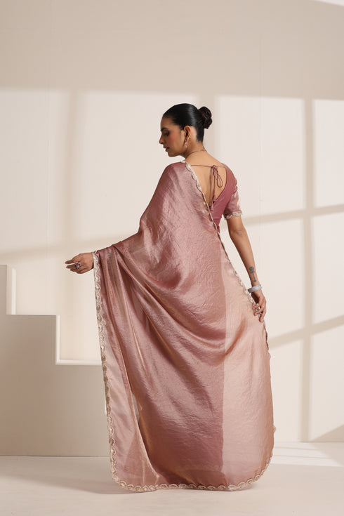 Pink Pure Silk Saree with Lace Border