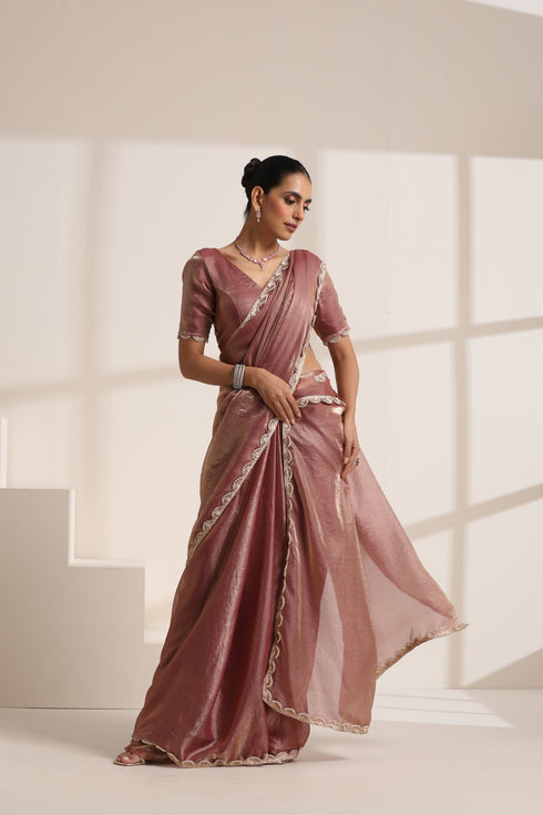 Pink Pure Silk Saree with Lace Border
