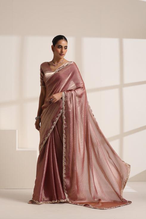 Pink Pure Silk Saree with Lace Border