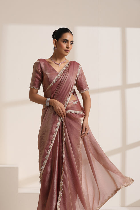 Pink Pure Silk Saree with Lace Border