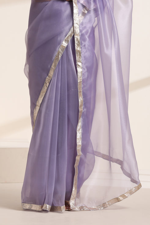 Purple Organza Saree with Silver Border