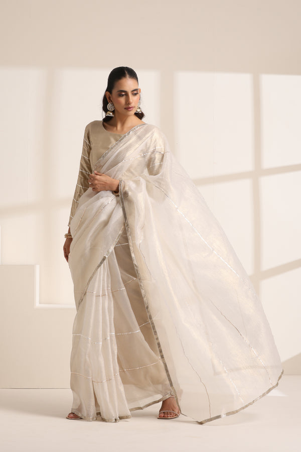 Ivory Crush Saree with Silver Border