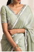 Light Green Silk Saree with Silver Border
