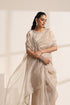 Cream Organza Saree with Pearl Border