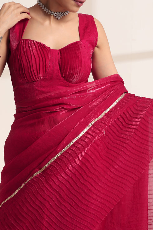 Wine Crush Saree with Shimmer Border