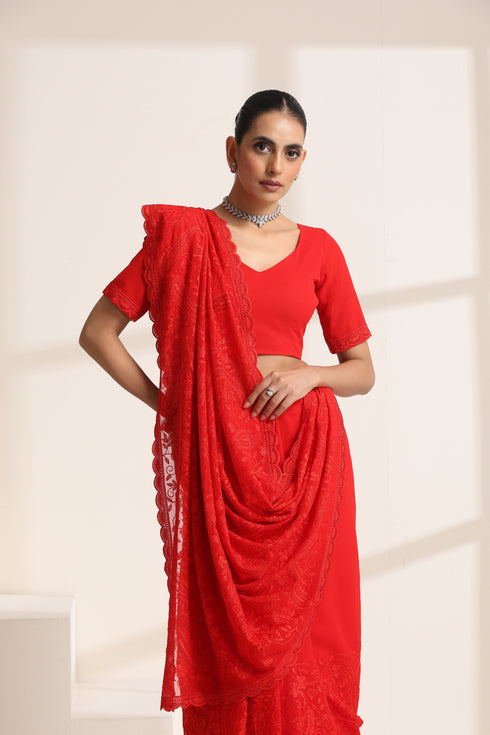 Red Georgette Saree with Embroidery Work