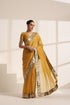 Mustard Yellow Silk Organza Saree with Golden Border