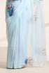 Sky Blue Silk Organza Saree with Peacock Print
