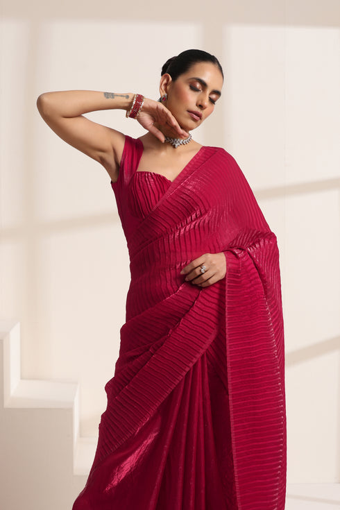 Rani Pink Crush Saree in Silk Organza