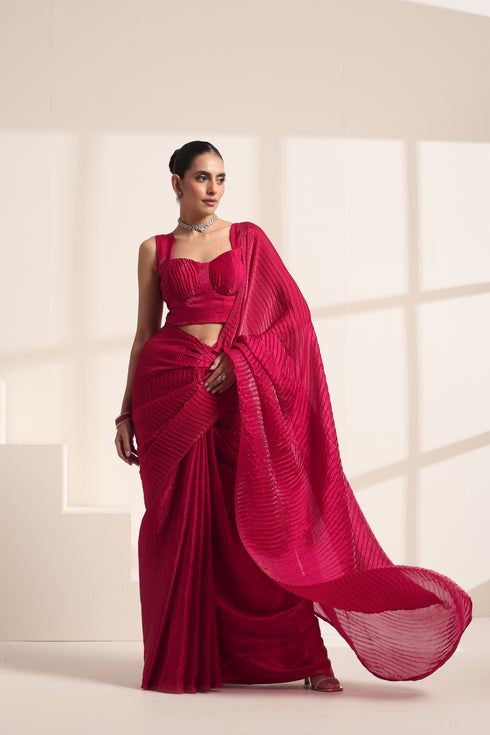 Rani Pink Crush Saree in Silk Organza