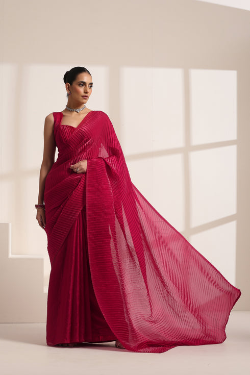 Rani Pink Crush Saree in Silk Organza