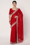 Red Georgette Saree with Heavy Embroidered Border