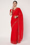 Designer Red Georgotte Saree With Siroski Border