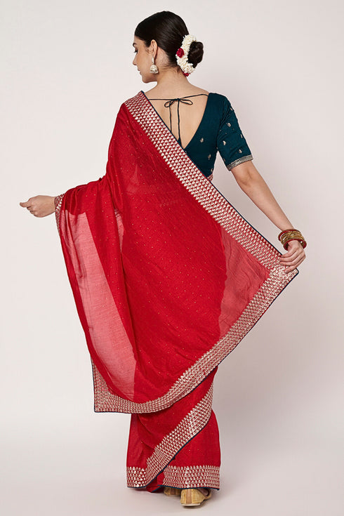 Premium Red Georgette Saree with Silver Embroidery