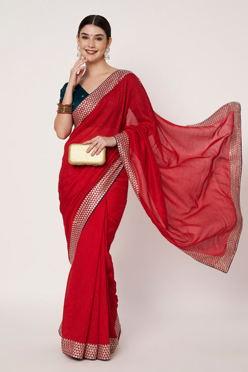 Premium Red Georgette Saree with Silver Embroidery