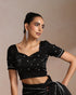 Women Purple Satin Silk Blouse with Swarovski Work and Halter Neck