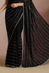Women Black Sequinned Georgette Saree with Silver Stripe Work