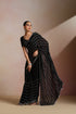 Women Black Sequinned Georgette Saree with Silver Stripe Work