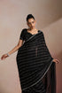 Women Black Sequinned Georgette Saree with Silver Stripe Work