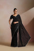 Women Black Sequinned Georgette Saree with Silver Stripe Work