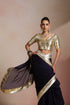 Klishaa Women Navy Blue Solid Pure Chiffon Saree with Lumpi Border